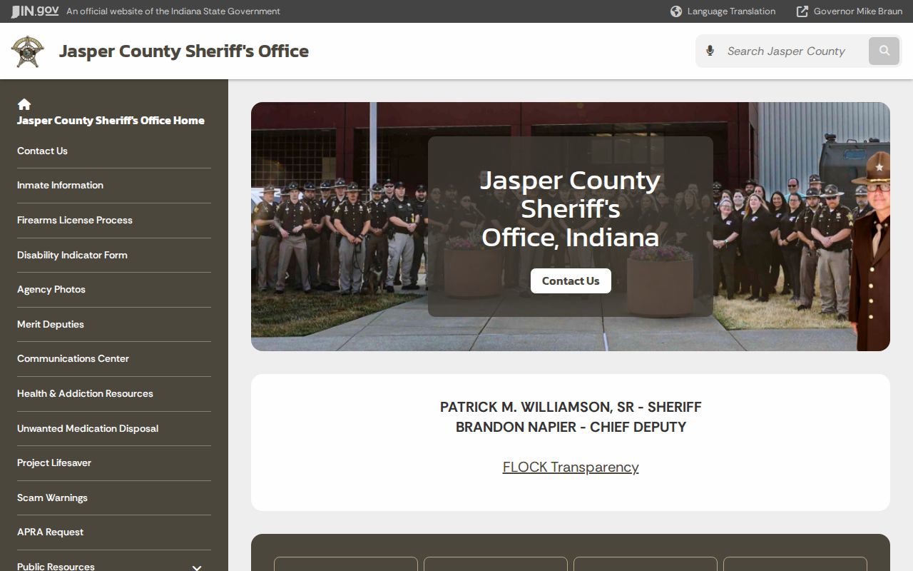 Jasper County warrant records channels on the sheriff homepage